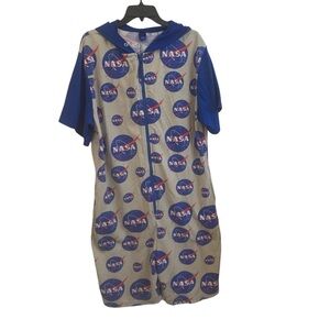 Licensed Nasa Lounge Party Zippered Romper Hoodie Pajamas Men’s Large
